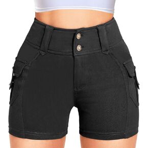 KIWI RATA Cargo Shorts for Women, High-Waisted Elastic Casual Shorts, Slim Fit with Pockets