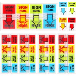 500pcs Sign Here Stickers, Arrow Labels Stickers Adhesive Sign Here Tabs Sign Post Here Flags for Documents Notebooks Home Office School Supplies (4 Colors)
