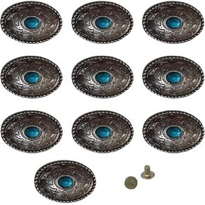 10 Pcs Turquoise Oval Leather Buckle Turquoise Metal Buckle Conchos Button Decorative Buckles for DIY Craft