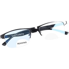 FONHCOO Bifocal Reading Glasses for Women Men, Metal Half Frame No Line Blue Light Blocking Readers Anti UV/Glare/Eyestrain