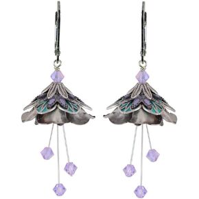 NoMonet Hand Painted Flower Fairy Earrings - Water Nymph in Silver, Teal and Lavender