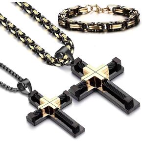 IYL Byzantine Cross Necklace Set for Men Large Cross Necklace for Men