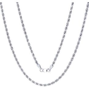 Nuragold 14k White Gold 2.5mm Rope Chain Diamond Cut Pendant Necklace, Mens Womens Jewelry 14" 16" 18" 20" 22" 24" 26" 28" 30"