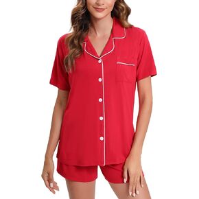 طقم بيجامات نسائي ناعم بأزرار سفلية ملابس نوم بأكمام قصيرة من Pjs طقم ملابس ليلية in Kuwait