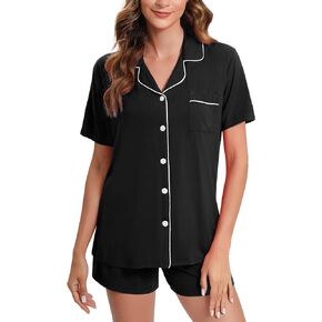 Women's Pajamas Set Soft Button Down Sleepwear Short Sleeve Pjs Set Nightwear Lounge Sets