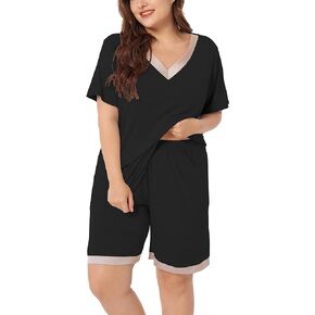 ZERDOCEAN Women's Plus Size Sleepwear Pajama Set Short Sleeve with Shorts Nightwear Two-piece Pj Lounge Sets