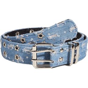 Fashion Denim Blue PU Leather Waist Belts Sequin for Women Ladies Cowgirl for Pants Jeans Dresse