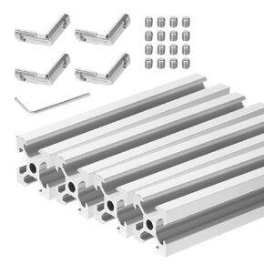 uxcell 4 Pcs V Slot 2020 Aluminum Extrusion Profile European Standard 100mm x 20mm Linear Rail Extrusion Frame for 3D Printer, CNC, DIY (Silver Tone)