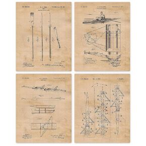 Vintage Rowing Patent Prints, 4 (8x10) Unframed Photos, Wall Art Decor Gifts Under 20 for Home Office Garage Studio College Ivy School Student Teacher Coach Team Championship Water Sports Fans