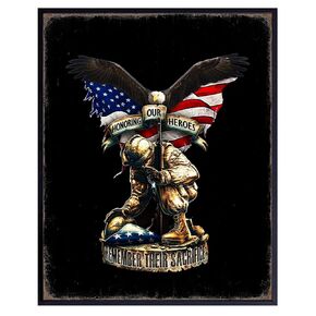 Military American Flag Wall Decor - US Wall Art Vintage Decor for Men, Army, Navy - 4th of July Rustic Decor - Memorial Day Patriotic Wall Decor - Veterans Day Man cave Decor, Home Office Wall Art