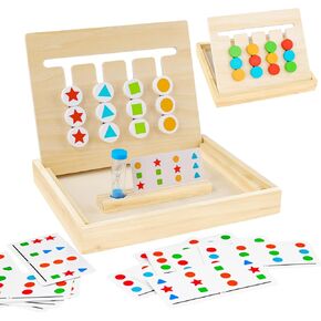 Montessori Slide Learning Toys, Color & Shape Matching Brain Teasers Puzzle Game Wooden Toys for Kids, Preschool Educational Gifts Age 3 4 5 6 7 Years Old Toys for Easter Birthday