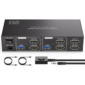 HDMI KVM Switch Dual Monitor 2 Computers KVM Switch Support 4K@60Hz USB 3.0 KVM Switches Share Dual Monitors and 4 USB 3.0 Ports Support Extended/Copy Mode with DC 12V Adapter&Wired Controller in Kuwait