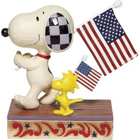 Enesco Peanuts by Jim Shore Snoopy and Woodstock Holding American Flags Figurine, 4.75 Inch, Multicolor