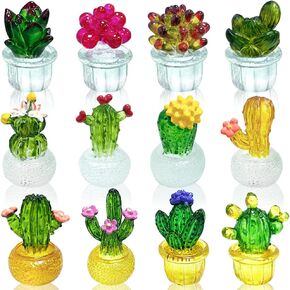 12 Pcs Cactus Resin Figurines Blown Glass Decor Cute Figurines Cactus Decor Miniature Figurines Resin Stained Glass Plant Glass Flowers Car Accessories Crystal Figurines Ornaments Home Decor