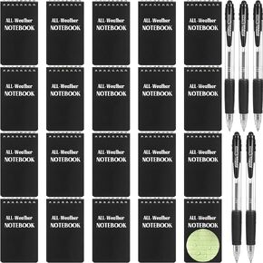 Chinco 20 Pcs Waterproof Notebooks 3'' x 5'' Weather Pocket Notebooks Bulk Spiral Tactical Notepad Memo Paper Notepad Book and 5 Retractable Gel Ink Pens for Outdoor Office