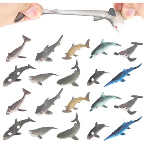 20 PCS Mini Rubber Shark Toy Figure, Super Stretches Bath Toy Set, Material TPR, Ocean Sea Animal Floating Bathtub Toy Party Favors, Realistic Shark Dolphin Whale Toy