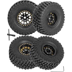 Full Brass 1.0in Beadlock RC Truck Tires Wheels Tires Upgrades Part for 1/18 1/24 Trx4m Axial SCX24 RC Crawler,RC Wheels Hops Up(4pcs Black)
