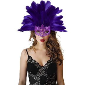 Green Feather Masquerade Mask Headwear Carnival Headpiece Showgirl Cosplay Accessories for Women