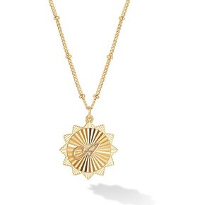 Dremmy Studios Gold Initial Necklace for Women | 14K Gold Plated Sunburst Disc Letter A-Z Coin Pendant Satellite Chain | Personalized Dainty Charm Link Chain Choker Letter Necklace Jewelry Gift