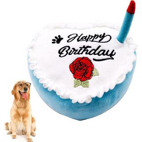PET SHOW Dog Birthday Toy Cake Girl Heart Plush Dog Toys with Bell Inside for Small Medium Large Dog Boy Cats Puppies Party Supplies (Blue)