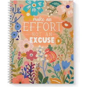 Softcover Effort 8.5" x 11" Faux Kraft Motivational Spiral Notebook/Journal, 120 College Ruled Pages, Durable Gloss Laminated Cover, White Wire-o Spiral. Made in The USA