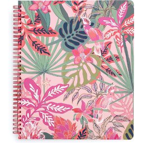 Vera Bradley Large Spiral Notebook, College Ruled Paper, 11" x 9.5" with Pocket and 160 Lined Pages, Rain Forest Canopy Pink