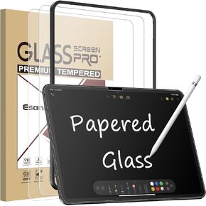 Esanik [2+2 Pack Like Paper Glass Screen Protector for iPad Pro 13 Inch M4 (2024) with Camera Lens Protector & Alignment Frame, 9H Tempered Glass PAPERed Film for Drawing Writing