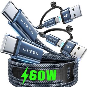 LISEN 60W USB A/C to USB C Cable [3.3ft/2 Pack] for iPad Charger Fast Charging iPhone 15 Charger USBC to USBC Cable Type C Charger Cable for iPhone 15 Pro Max Plus MacBook iPad Pro Samsung S24