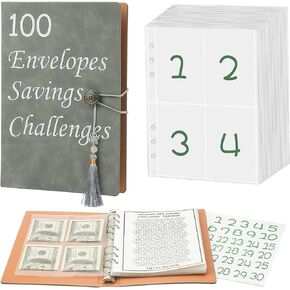 100 Envelopes Money Savings Challenges Book kit, 100 Envelope Challenges Binder, Envelopes Savings Challenges Book, A5 Money Saving Budget Binder with Cash to Save $5,050-Grey