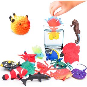 10Pcs Fish Animal Toy Bath Toys, Color Changing Sea Animal Toys, Sea Creatures Toys for Kids 3 Years and up, Water Table Toys for Themed Parties, Cake Topper, Kids Easter Basket