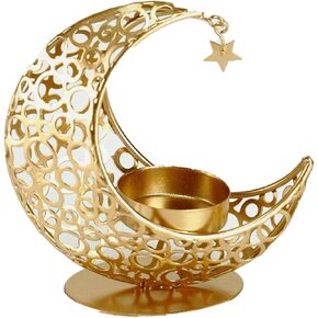 BinaryABC Eid Ramadan Kareem Moon Shape Candle Holder,Ramadan Candlestick Holder,Ramadan Candle Stand Centerpieces,Eid Mubarak Table Decorations