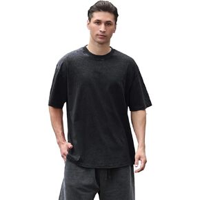 Men's Oversized Cotton T-Shirts Loose Fit Vintage Washed Tee Unisex Short Sleeve Casual Shirts Tops