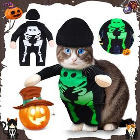 Dog Costume Halloween Skeleton Skull Outfit for Cats,Glow in The Dark Small Dog Clothes,Funny Puppy Pet Cloth for Small Doggie