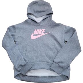 Nike Girls NSW Pullover Hoodie (US, Alpha, Large, Regular, Gray/Pink)