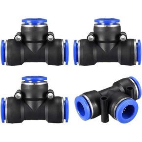 uxcell Plastic Tee Push To Connect Tube Fittings 14mm or 35/64" OD Push Lock Blue 4pcs