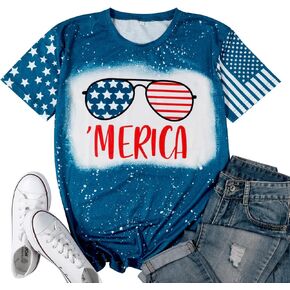 Merica Shirt for Women American Flag Tee Shirts Short Sleeve 4th of July Patriotic Shirts Tops