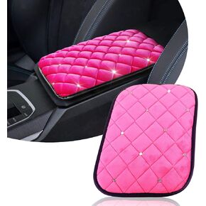 1 PC B-ling Car Center Console Cover Cushion, 11.4In x 8.3In Comfortable Plush Armrest Cushion, Car Soft Glossy Rhinestone Anti-Slip Mat, Universal for Most Car Men & Women Interiors (Pink)
