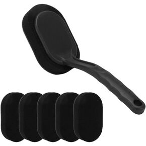 JSCARLIFE Tire Shine Applicator Brush, Detailing Tire Dressing Applicator Sponge Brush for Tire Shine, Multipurpose Curved Tire Detail Sponge with Handle
