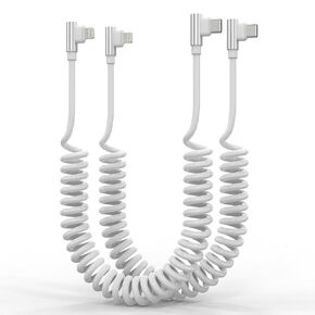90 Degree Coiled USB-C to Lightning Cable 2Pack, Apple CarPlay Cord with Data Sync[MFi Certified] Retractable iPhone Charging Cable, PD 27W USB C Lightning Fast Charging Cable for iPhone/Pad/Pod White