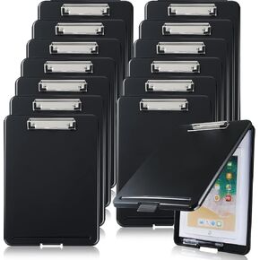12 Pack Thick Storage Clipboard Bulk Black Clipboard with Storage for 150 Sheets A4 Paper Heavy Duty Open Nursing Clipboard Foldable Storage for Nurses Students Classroom Office