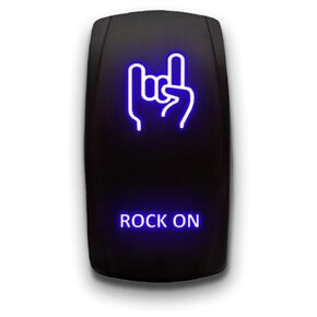 Rock ON - Blue - Laser Etched 5-Pin Double Pole Single Throw Rock ON Maintained ON-Off DPST Toggle Switch 20A 12V