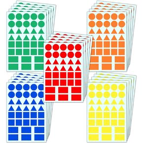 1800 Pack - Colored Shape Stickers Labels, 3/4" - 4 Shapes, 5 Colors
