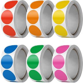 3000 PCS 1" Colored Dot Stickers Circle Color Coding Labels, 6 Color Style Colorful Coding Label Sticker for Garage Sale, Office, Student Classroom (3000Pcs, 6 Colors)