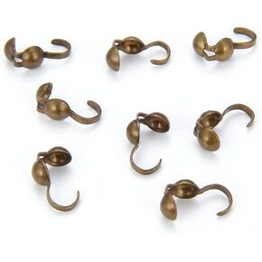 100pcs Clamshell Calotte End Cap Knot Cover 9mm Antique Bronze Plated Brass Bead Tip with Open Loop (4mm Cup) for Jewelry Craft Making CF82-4