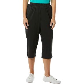 AmeriMark Women’s Capri Pants - Full Elastic Waist Pedal Pushers - Ladies 100% Cotton Pull-On Cropped Pants - Side Pockets Black XLP