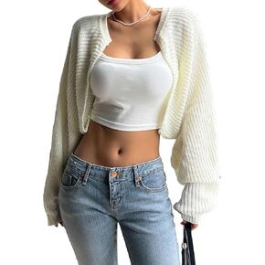 Women's Open Front Cardigan Sweater Long Sleeve Knit Bolero Shrug Cropped Cardigan Y2k Trendy