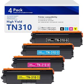 TN-310 Toner Cartridge Set: Replacement for Brother TN336 TN310 TN315 TN331 (KCMY, 4-Pack) Works for HL-4150CDN HL-4570CDW MFC-9970CDW Printer