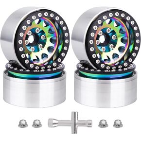 HobbyPark 1.9 Rainbow Beadlock Wheels Negative Offset -10mm Deep Dish for TRX4 Axial SCX10 II III RR10 Wraith Redcat Gen 8 VS4-10 RC4WD 1/10 Scale RC Crawler Aluminum Wheel, 4pcs