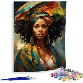 Diymood Paint by Numbers for Adults African Woman, DIY Oil Painting African American Acrylic Paint by Number Kits for Adults Beginner for Home Wall Decor 16x20 inch
