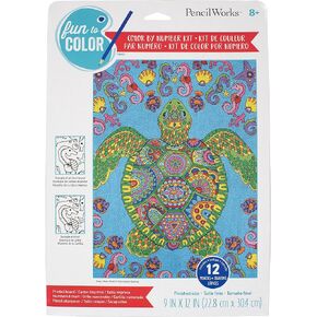 Dimensions PencilWorks Turtle Nature Color by Number for Adults and Kids, Finished Project 9" x 12", Multicolor 15 Piece